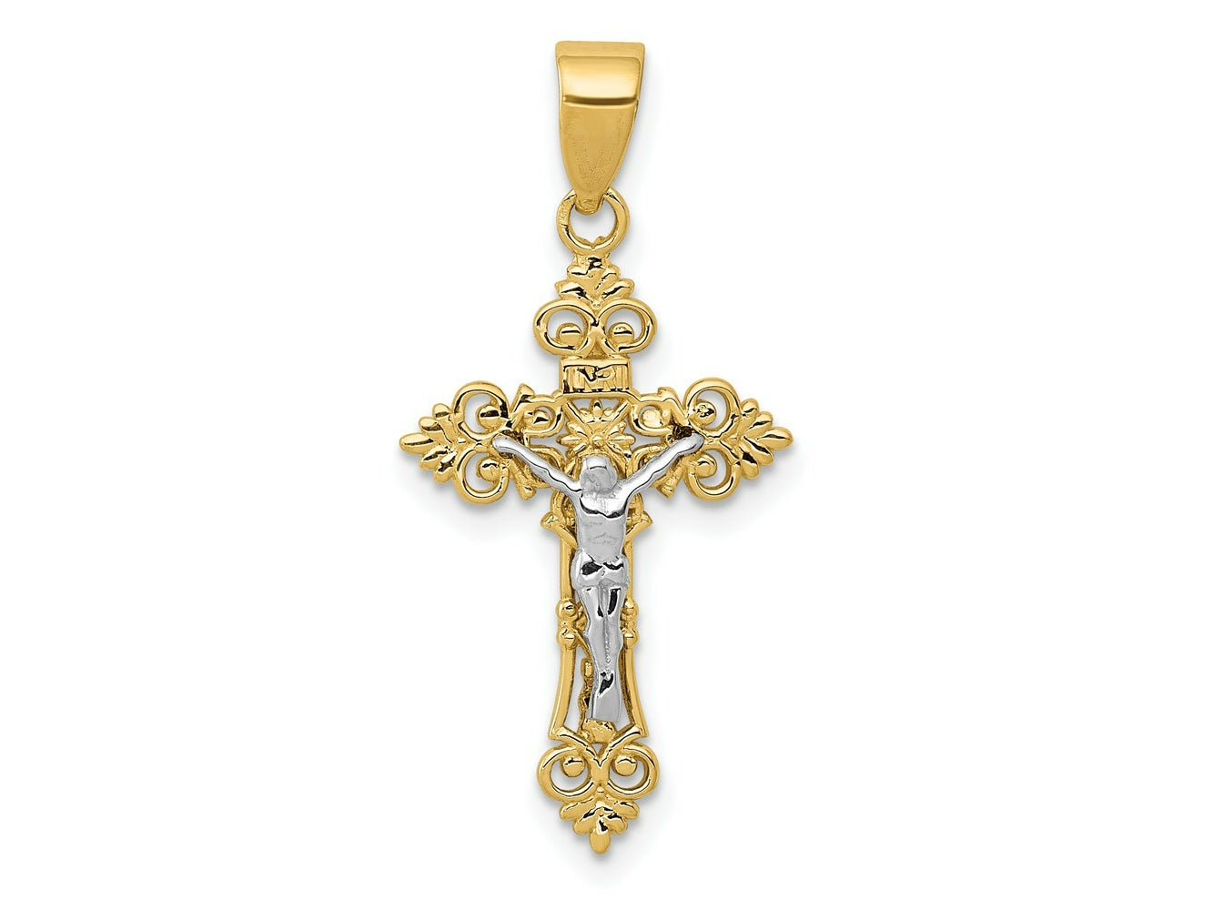 FJC Finejewelers 10 kt Two Tone Gold Two-tone Small Lacey-edged INRI Crucifix Charm 29 x 14 mm