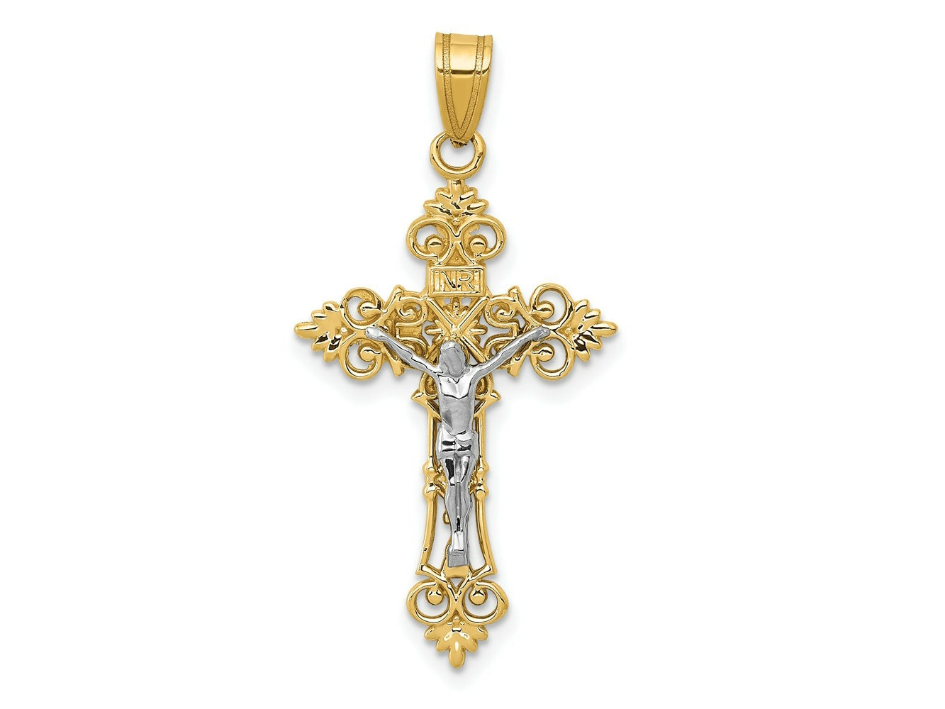 FJC Finejewelers 10 kt Two Tone Gold Two-tone Medium Lacey-edged INRI Crucifix Charm 35 x 17 mm