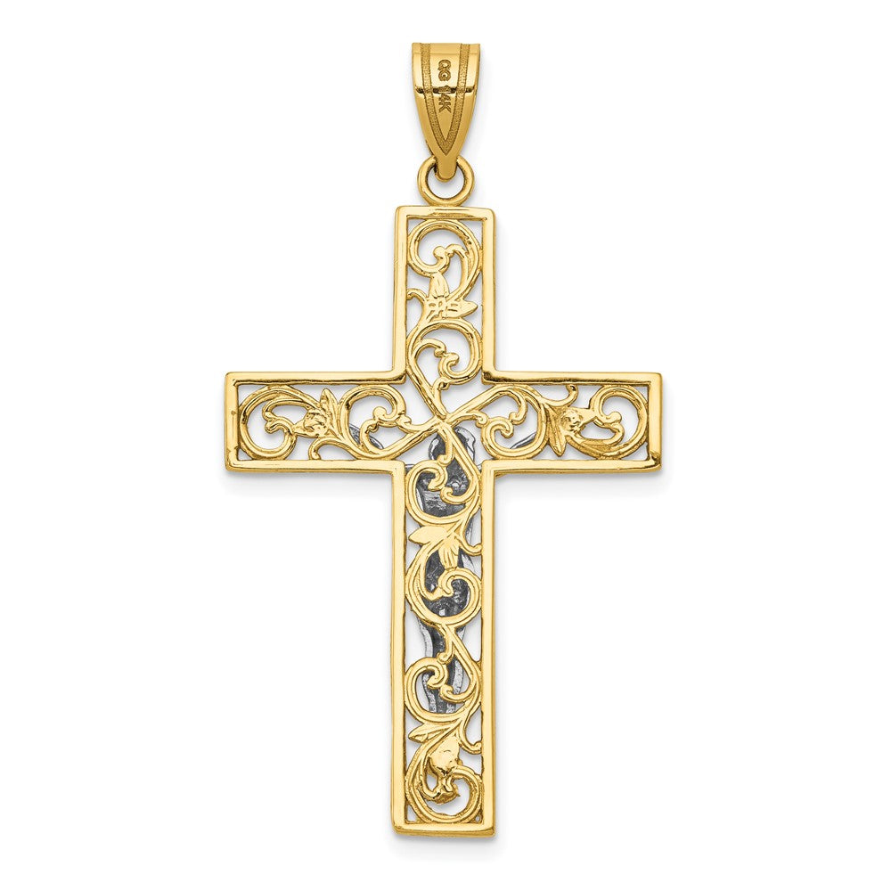 FJC Finejewelers 10 kt Two Tone Gold Two-tone Bright Cut Large Block Filigree Cross with Crucifix Charm 46 x 24 mm