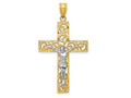 FJC Finejewelers 10 kt Two Tone Gold Two-tone Bright Cut Large Block Filigree Cross with Crucifix Charm 46 x 24 mm