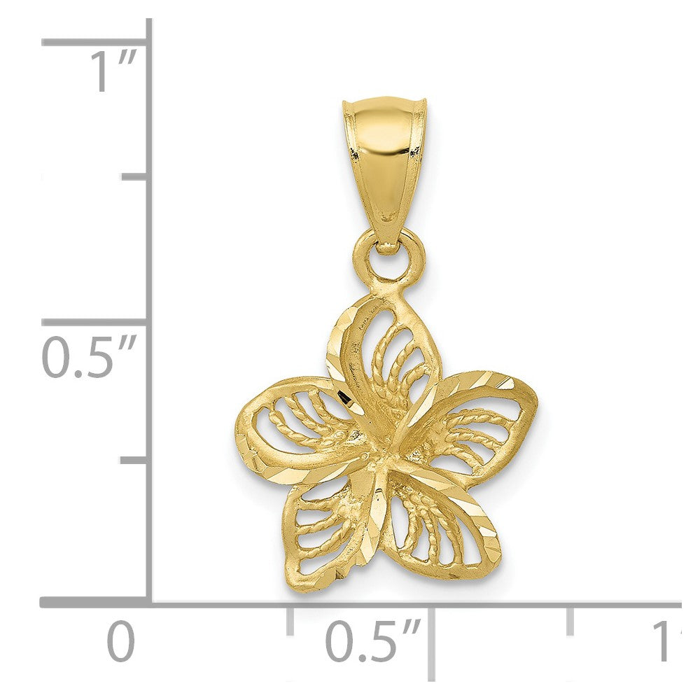 FJC Finejewelers 10 kt Yellow Gold Polished and Bright Cut Beaded Plumeria Flower Charm 18 x 13 mm