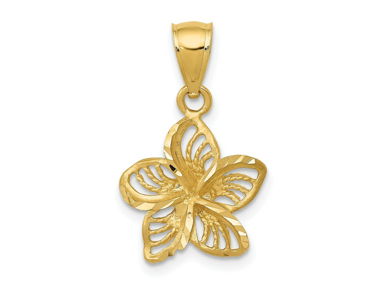 FJC Finejewelers 10 kt Yellow Gold Polished and Bright Cut Beaded Plumeria Flower Charm 18 x 13 mm