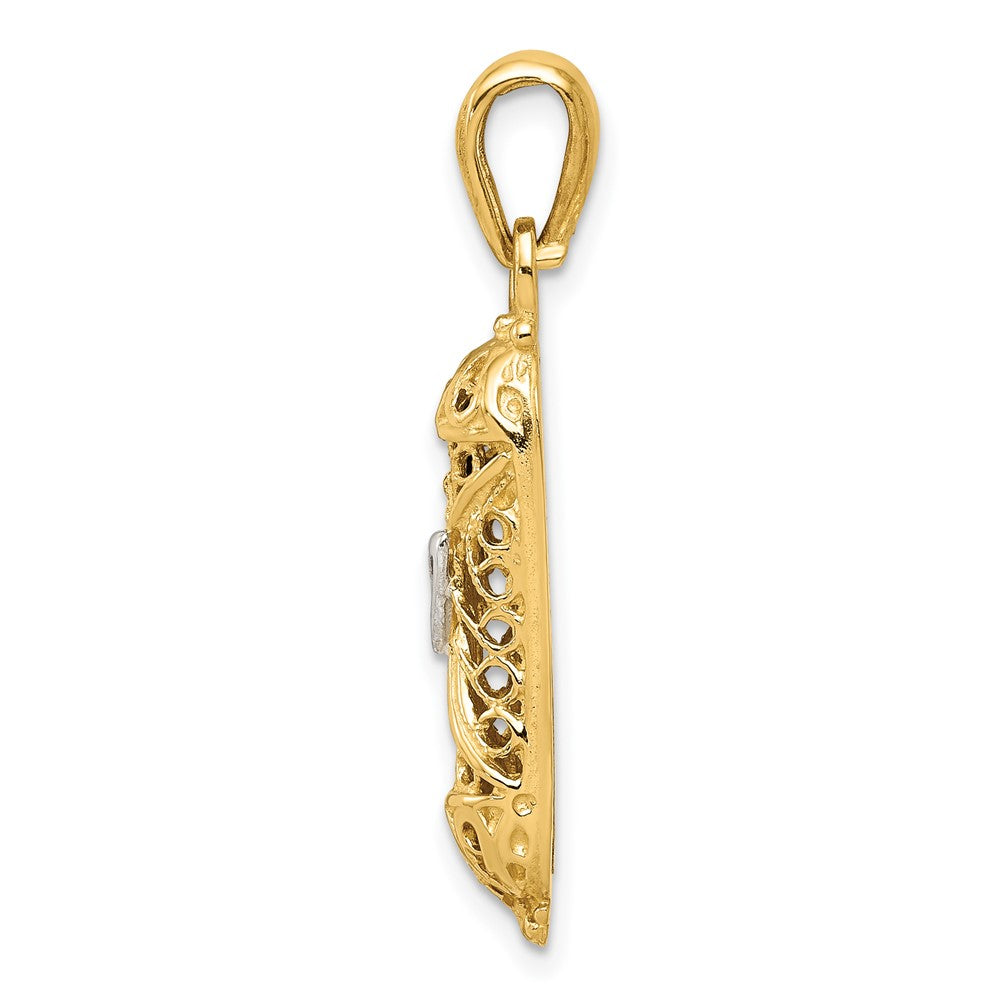 FJC Finejewelers 10 kt Yellow Gold and Rhodium Mezuzah with Shin Charm 32 x 6 mm