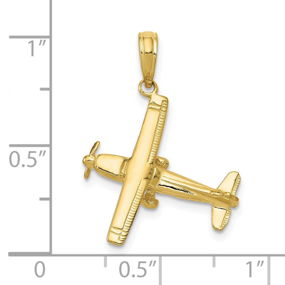 FJC Finejewelers 10 kt Yellow Gold 3-D High-Wing Airplane Charm 29 x 19 mm