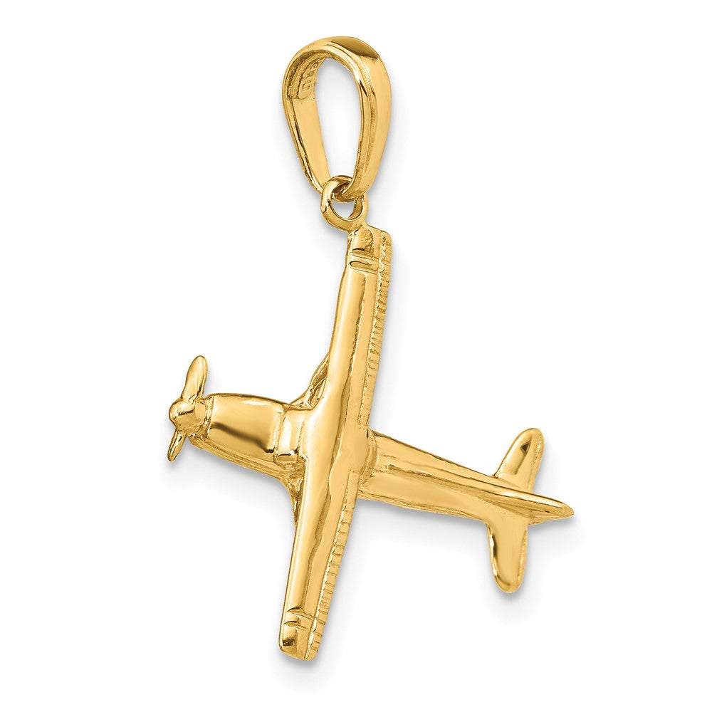 FJC Finejewelers 10 kt Yellow Gold 3-D High-Wing Airplane Charm 29 x 19 mm