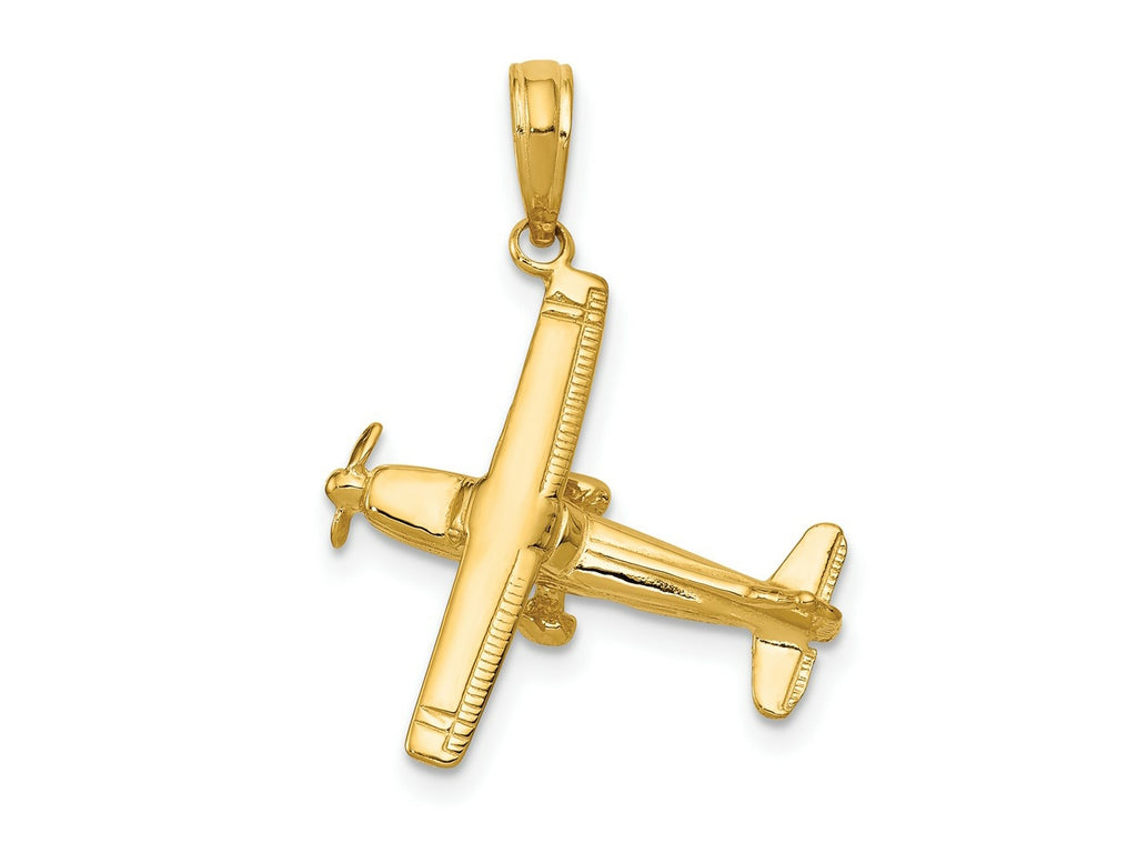 FJC Finejewelers 10 kt Yellow Gold 3-D High-Wing Airplane Charm 29 x 19 mm