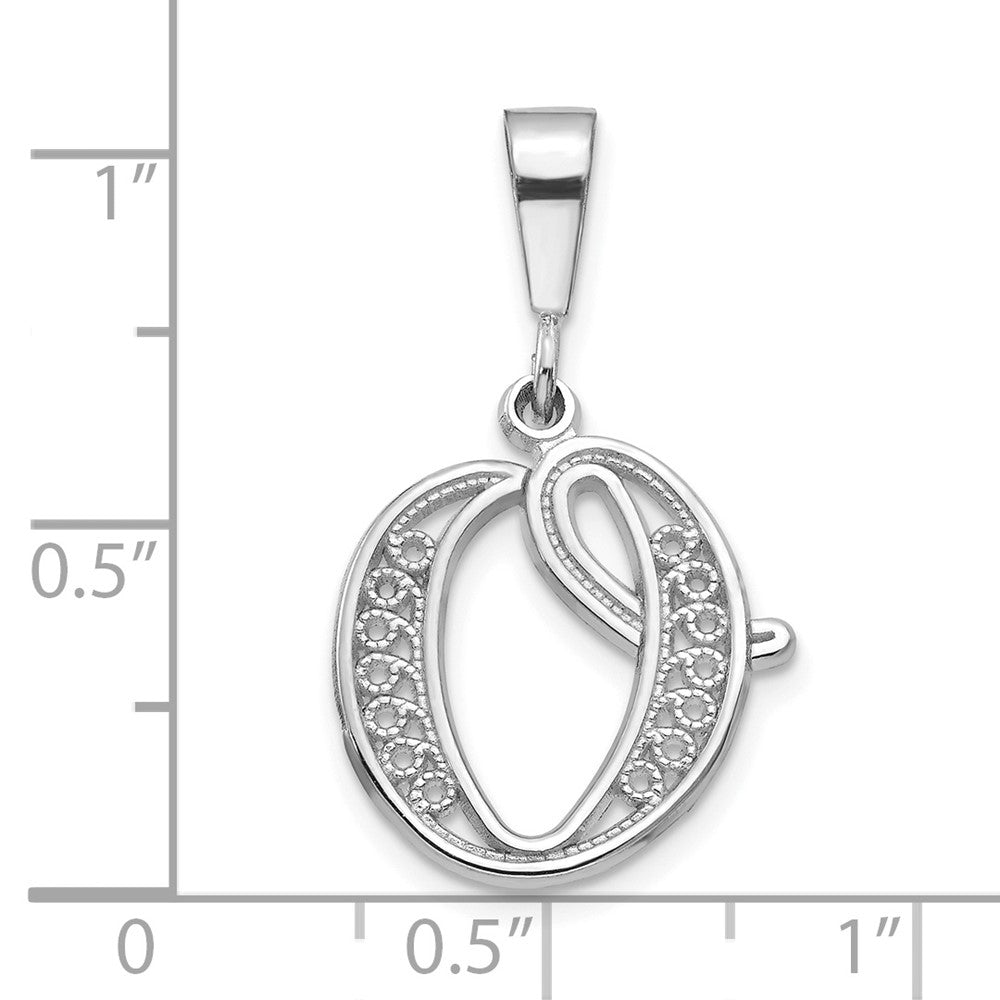 FJC Finejewelers 10 kt White Gold Filigree Initial O Charm 30 x 17 mm
