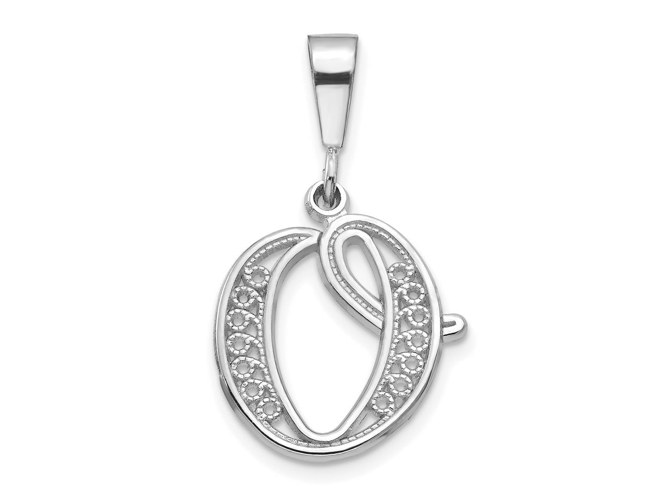 FJC Finejewelers 10 kt White Gold Filigree Initial O Charm 30 x 17 mm