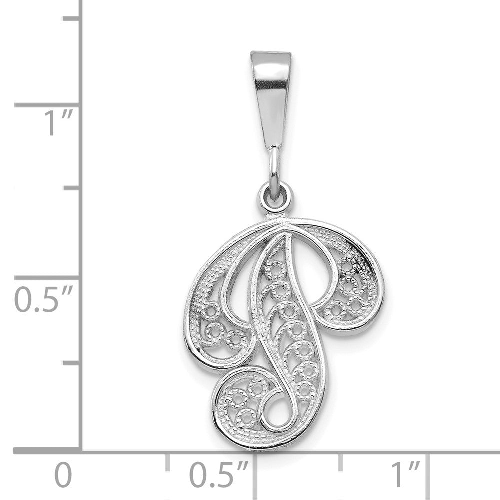FJC Finejewelers 10 kt White Gold Filigree Initial P Charm 30 x 17 mm