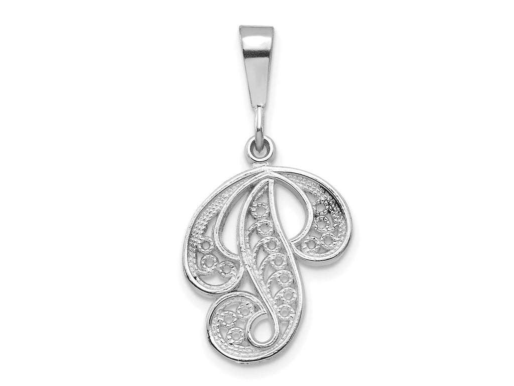 FJC Finejewelers 10 kt White Gold Filigree Initial P Charm 30 x 17 mm