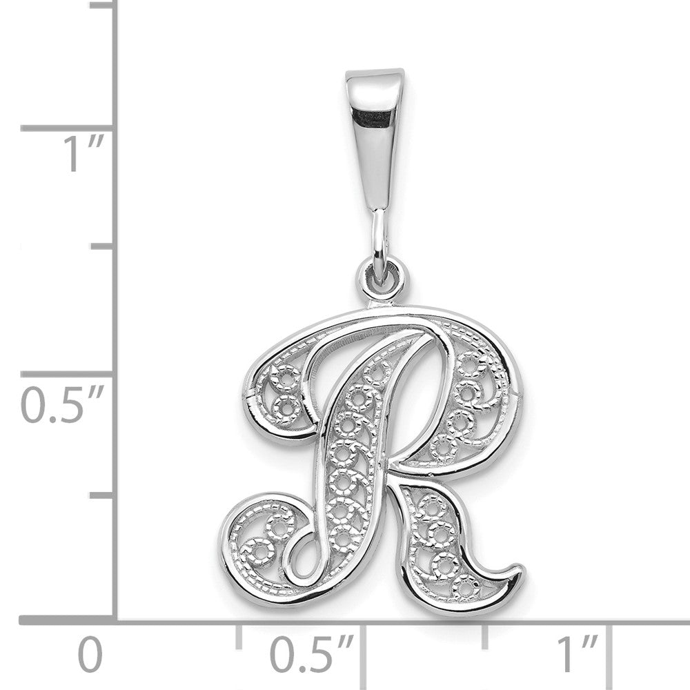 FJC Finejewelers 10 kt White Gold Filigree Initial R Charm 30 x 17 mm