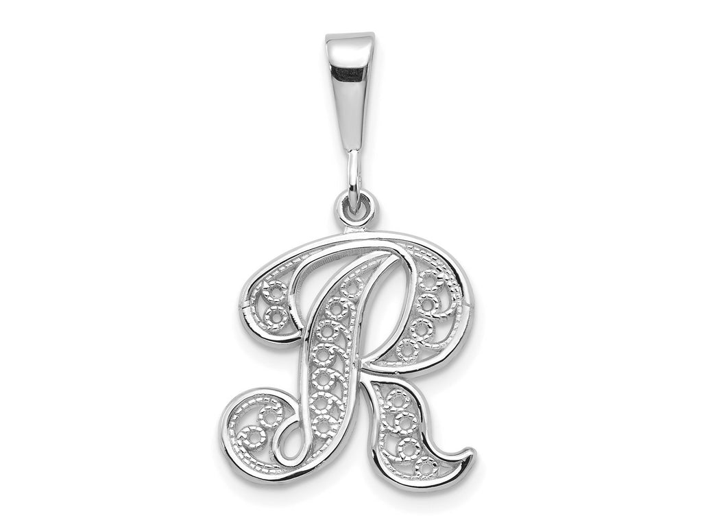 FJC Finejewelers 10 kt White Gold Filigree Initial R Charm 30 x 17 mm