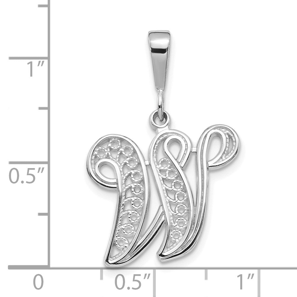 FJC Finejewelers 10 kt White Gold Filigree Initial W Charm 30 x 17 mm