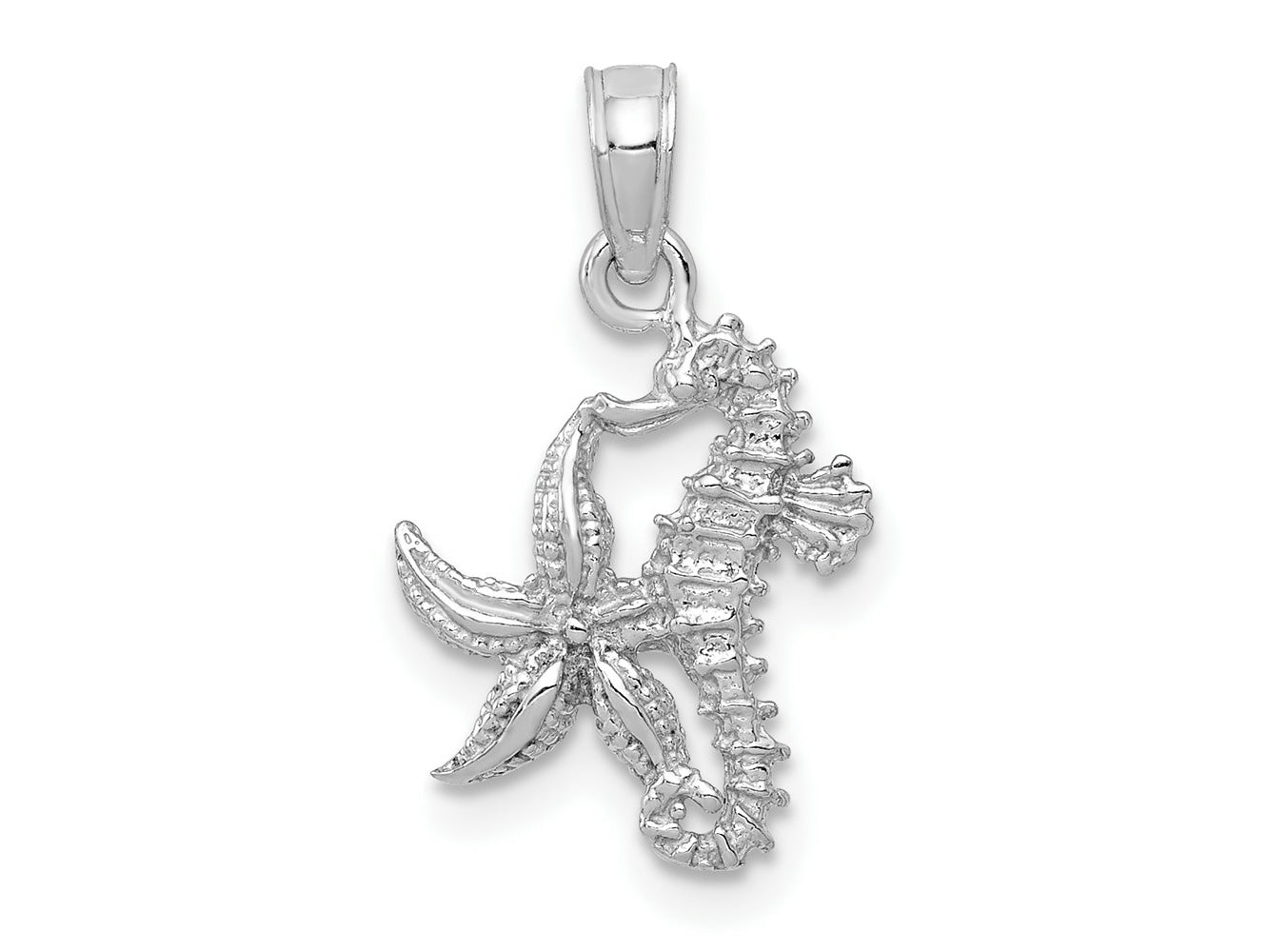 FJC Finejewelers 10 kt White Gold Themed Solid Seahorse and Starfish Charm 13.5 mm x 11.5 mm