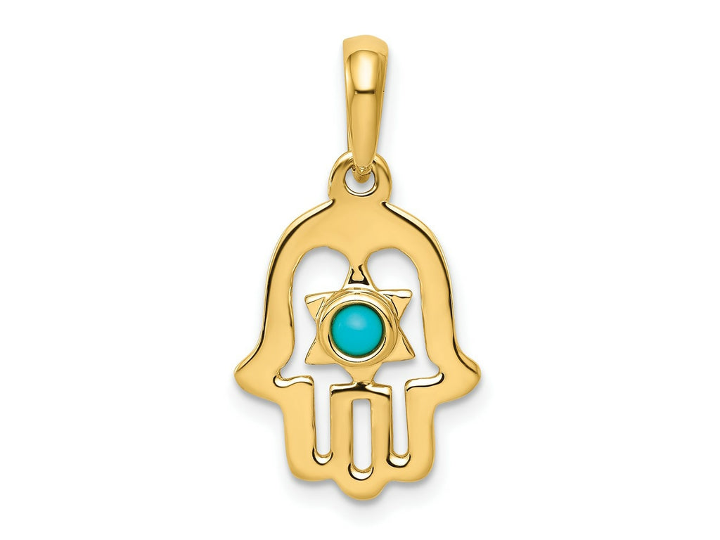FJC Finejewelers 10 kt Yellow Gold Turquoise Chamseh Charm 25 x 13 mm
