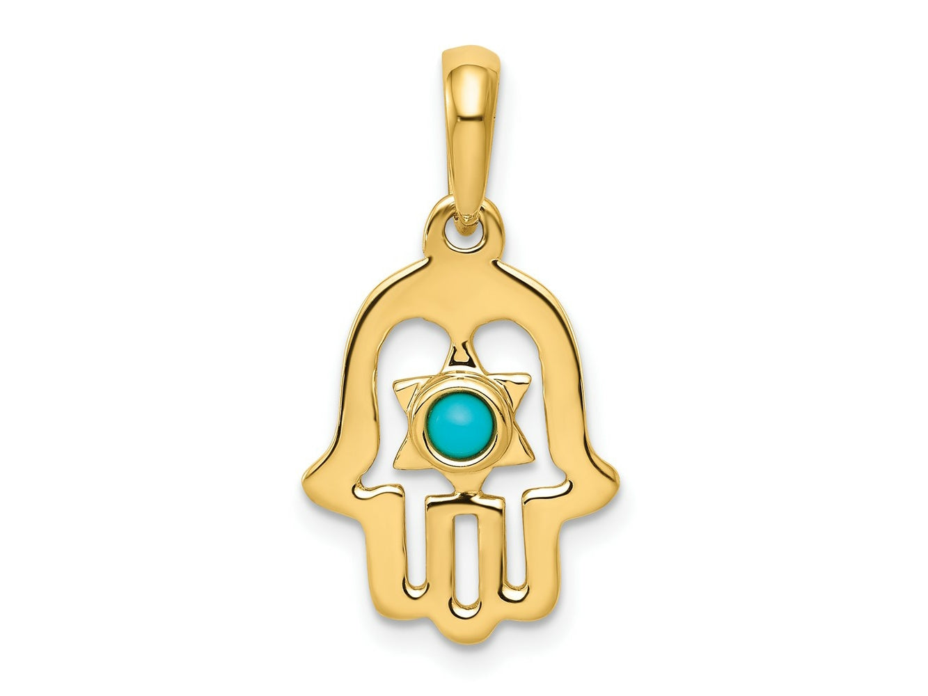 FJC Finejewelers 10 kt Yellow Gold Turquoise Chamseh Charm 25 x 13 mm