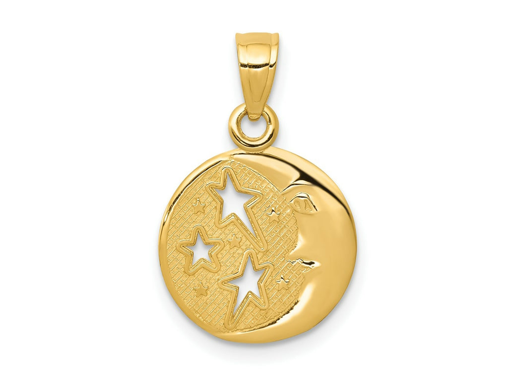 FJC Finejewelers 10 kt Yellow Gold Polished Flat-Backed Moon with Three Stars Charm 17 x 10 mm