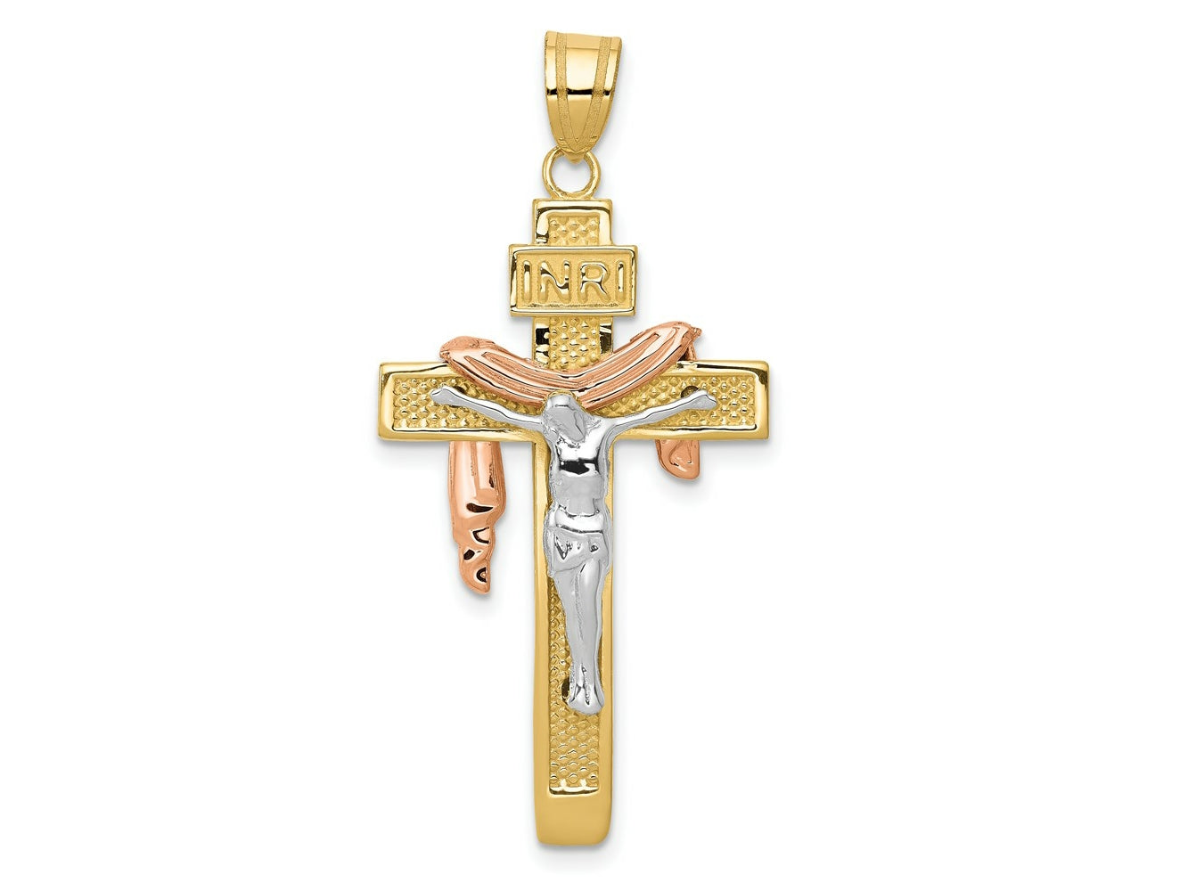 FJC Finejewelers 10 kt Tri Color Gold Tri-color Large Draped INRI Crucifix Charm 32 x 19 mm