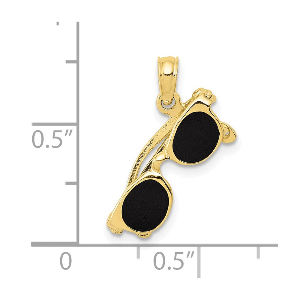 FJC Finejewelers 10 kt Yellow Gold 3-D Black Enameled Moveable Sunglasses Charm 18 x 15 mm