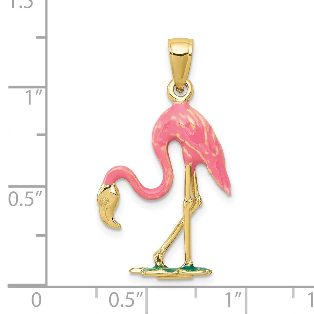 FJC Finejewelers 10 kt Yellow Gold Enameled 3-D Pink Flamingo Charm 31 x 17 mm
