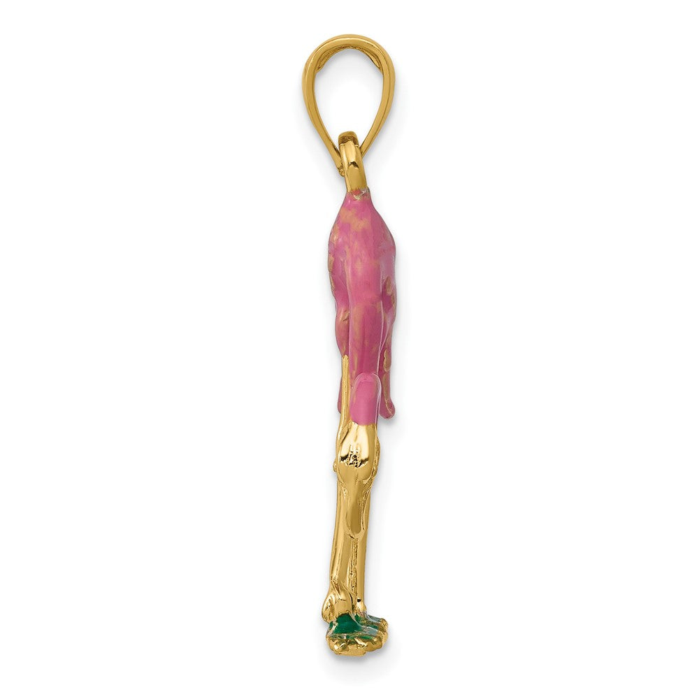 FJC Finejewelers 10 kt Yellow Gold Enameled 3-D Pink Flamingo Charm 31 x 17 mm