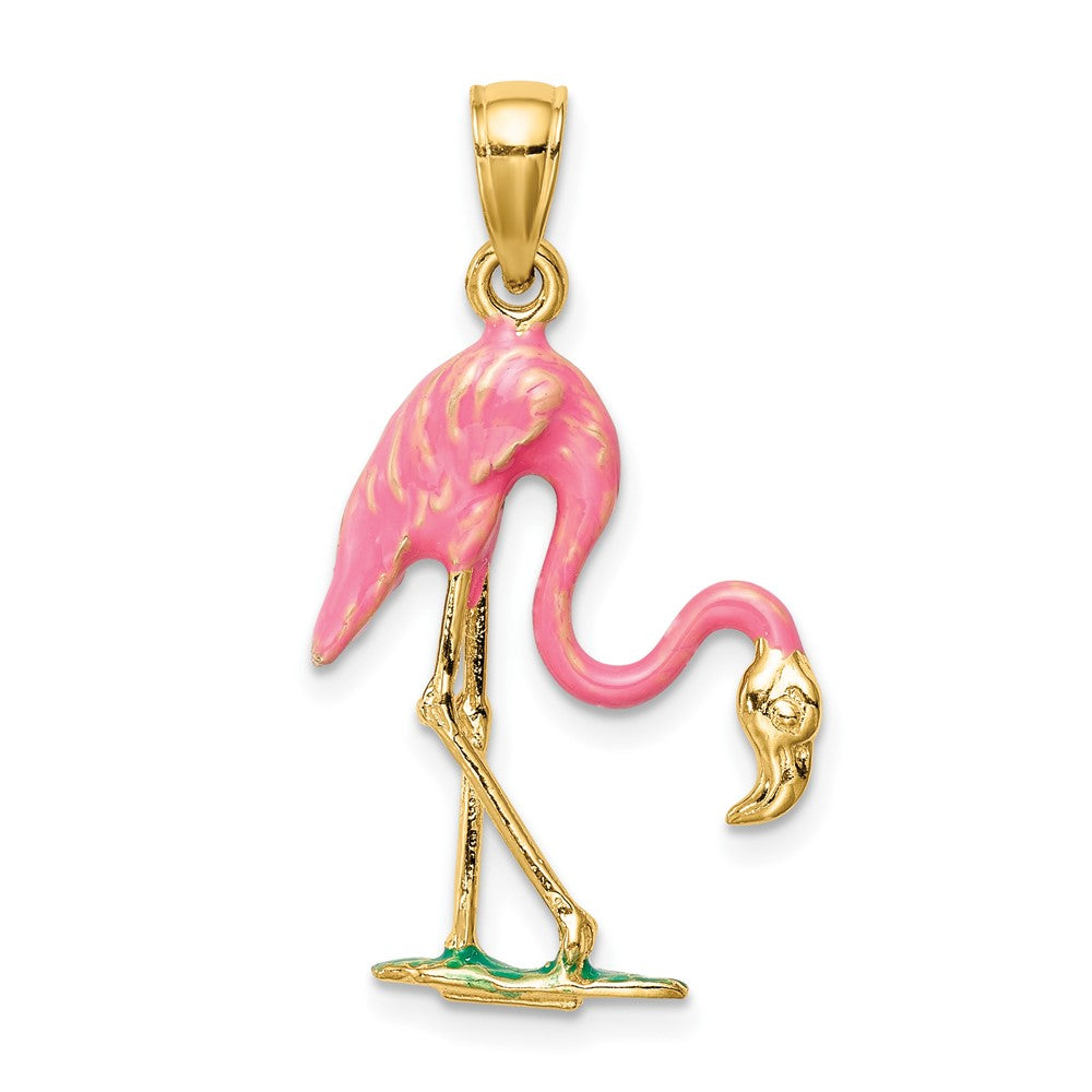 FJC Finejewelers 10 kt Yellow Gold Enameled 3-D Pink Flamingo Charm 31 x 17 mm