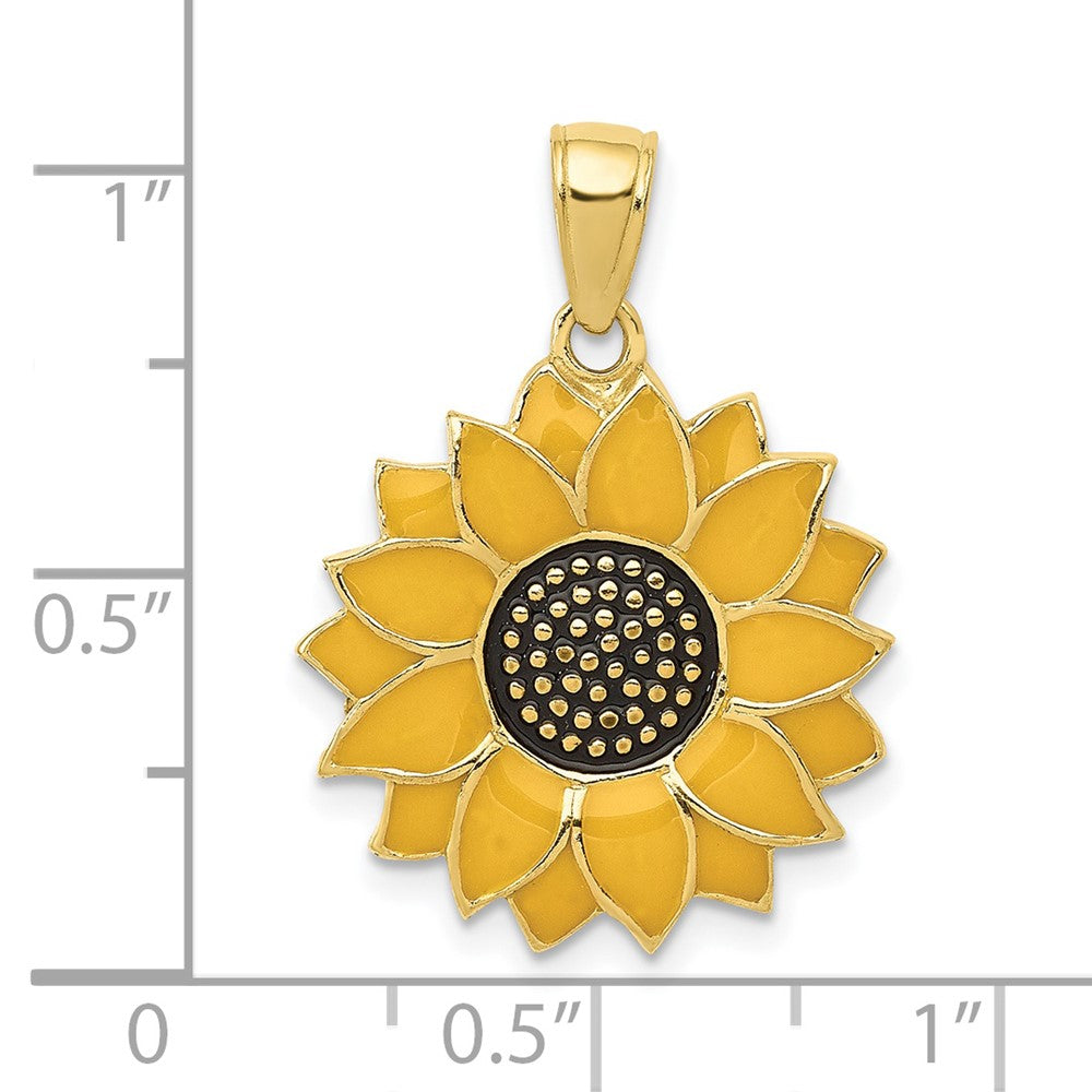 FJC Finejewelers 10 kt Yellow Gold Enameled Yellow Sunflower Charm 24 x 17 mm
