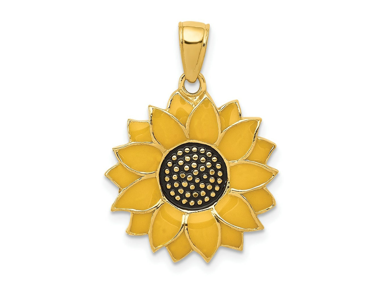 FJC Finejewelers 10 kt Yellow Gold Enameled Yellow Sunflower Charm 24 x 17 mm