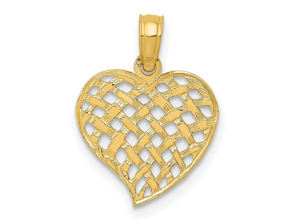 FJC Finejewelers 10 kt Yellow Gold Polished Basket Weave Pattern Heart Charm 18 x 13 mm