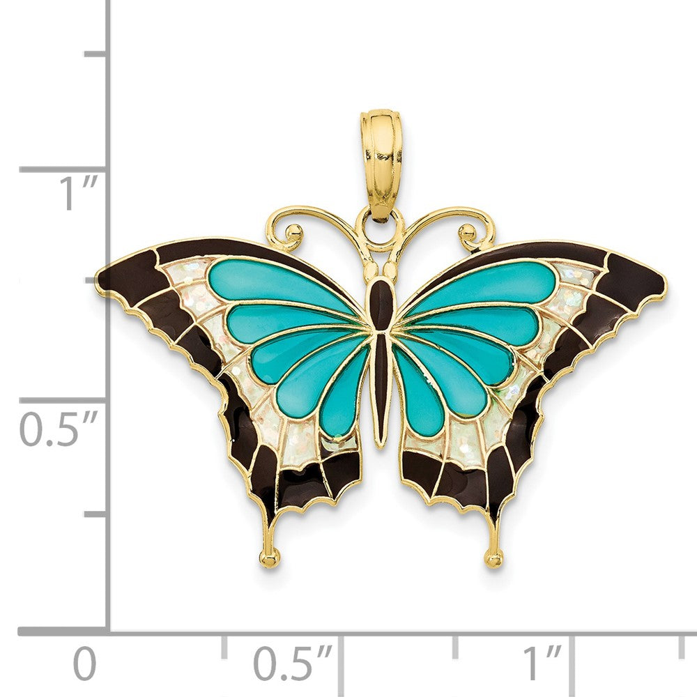 FJC Finejewelers 10 kt Yellow Gold Aqua Enameled Butterfly Charm 24 x 31 mm