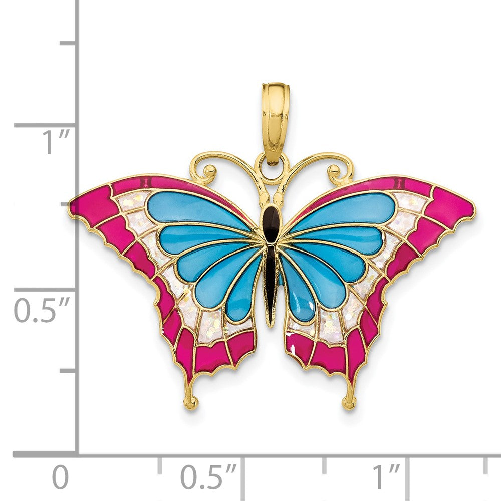 FJC Finejewelers 10 kt Yellow Gold Blue and Red Enameled Butterfly Charm 24 x 31 mm