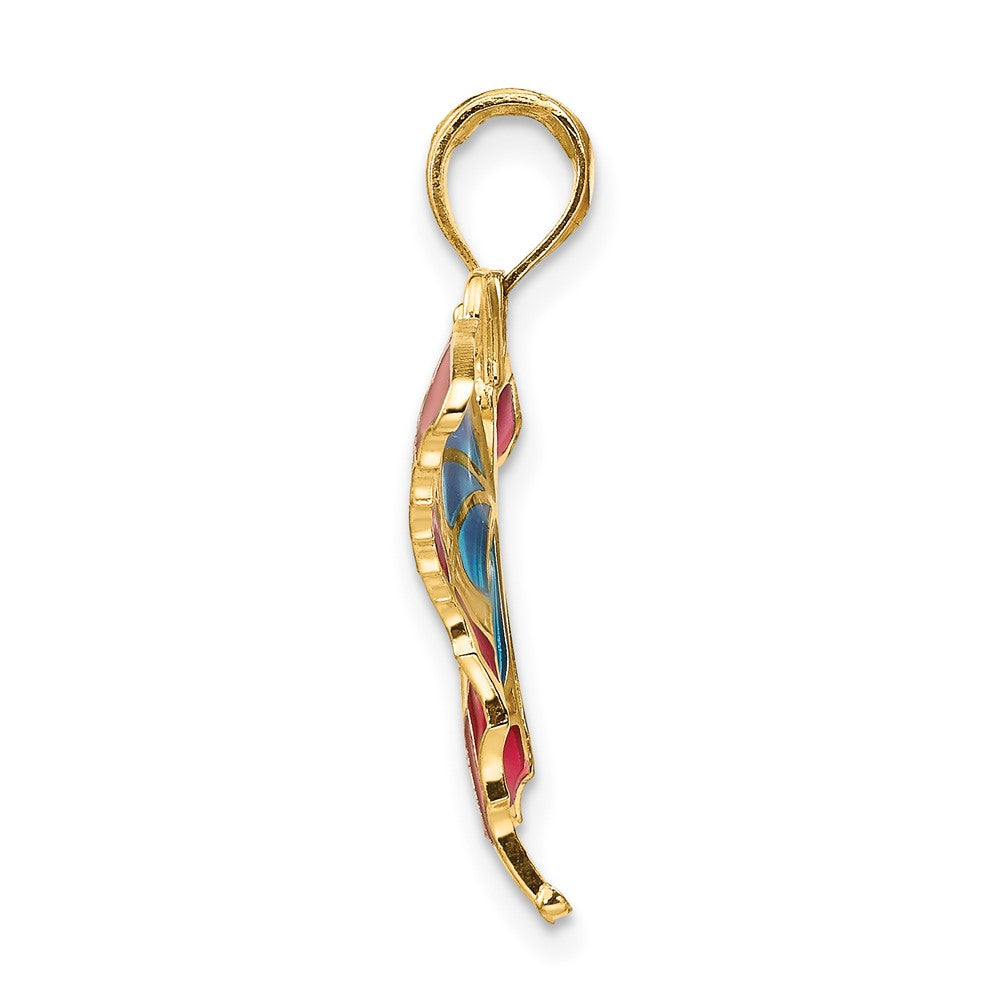 FJC Finejewelers 10 kt Yellow Gold Blue and Red Enameled Butterfly Charm 24 x 31 mm