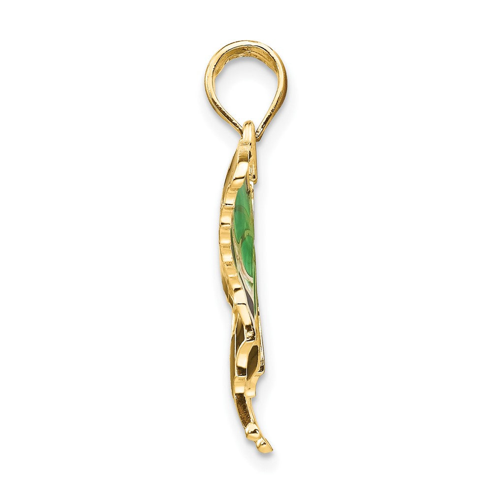 FJC Finejewelers 10 kt Yellow Gold Green Enameled Butterfly Charm 24 x 31 mm