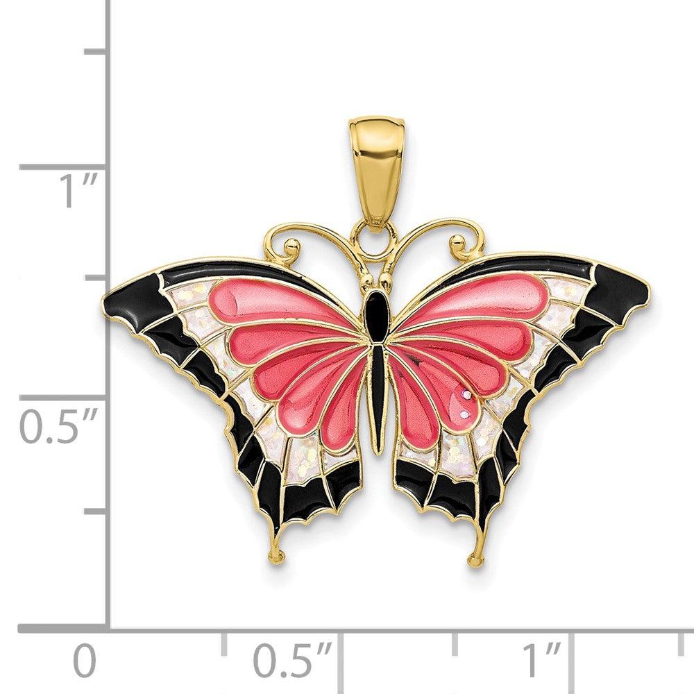 FJC Finejewelers 10 kt Yellow Gold Enameled Butterfly Charm 24 x 31 mm