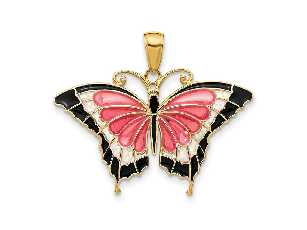 FJC Finejewelers 10 kt Yellow Gold Enameled Butterfly Charm 24 x 31 mm