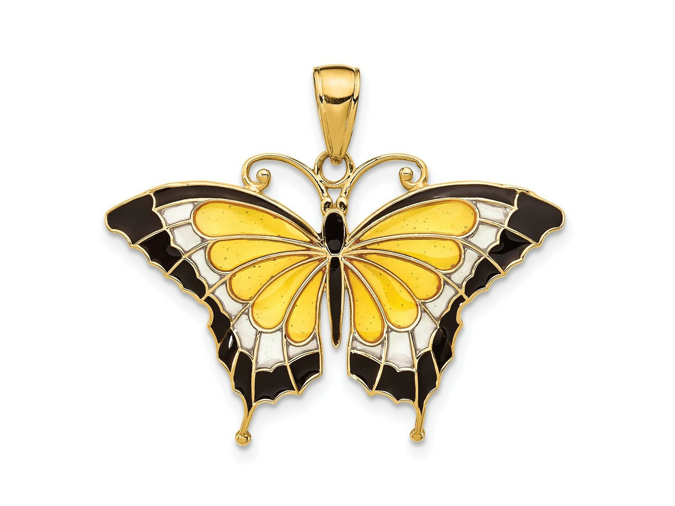 FJC Finejewelers 10 kt Yellow Gold Yellow Enameled Butterfly Charm 24 x 31 mm