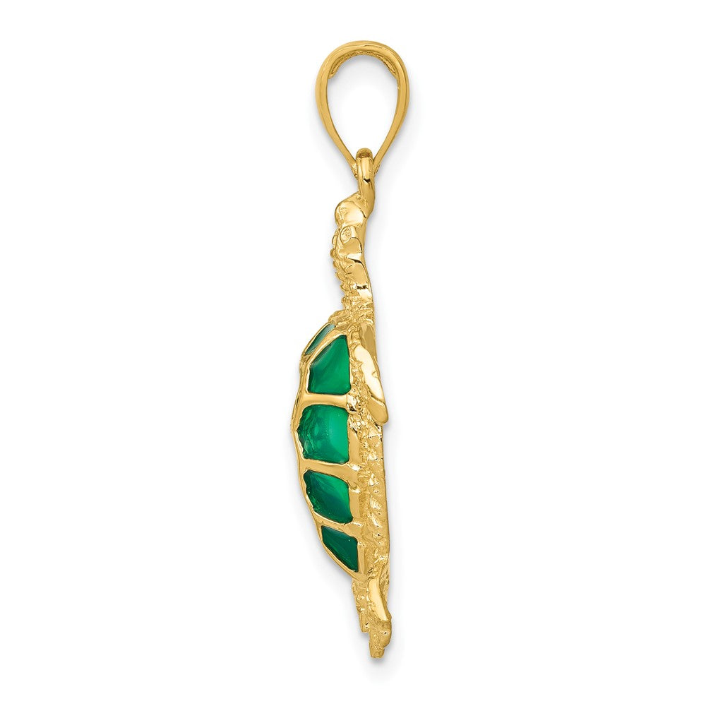 FJC Finejewelers 10 kt Yellow Gold Green Enameled Sea Turtle Charm 29 x 18 mm