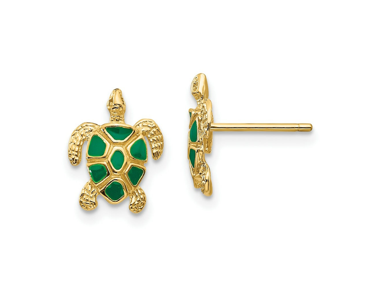 FJC Finejewelers 10 kt Yellow Gold Button Green Enameled Sea Turtle Post Earrings 11 mm x 9 mm
