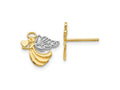 FJC jewelers 10 kt Yellow Gold Button and Rhodium Angel with Heart Post Earrings 11 mm x 12 mm