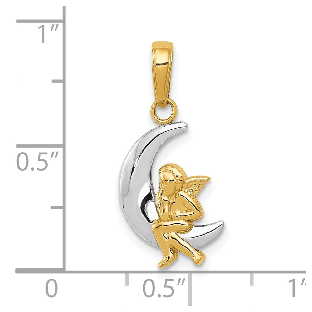 FJC Finejewelers 10 kt Yellow Gold and Rhodium Polished Moon with Angel Charm 17 x 11 mm