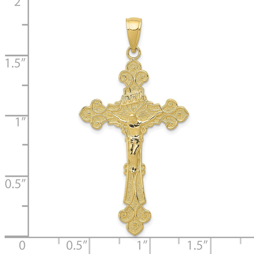 FJC Finejewelers 10 kt Yellow Gold Polished Textured INRI Crucifix Fleur de Lis Charm 45 x 23 mm