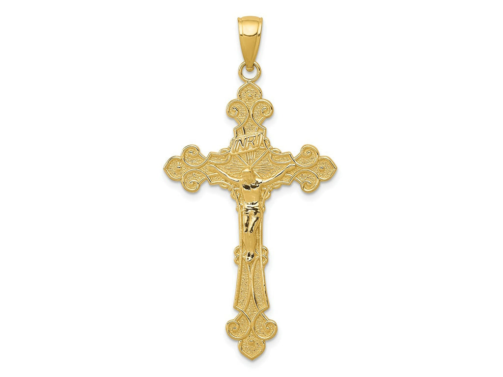 FJC Finejewelers 10 kt Yellow Gold Polished Textured INRI Crucifix Fleur de Lis Charm 45 x 23 mm
