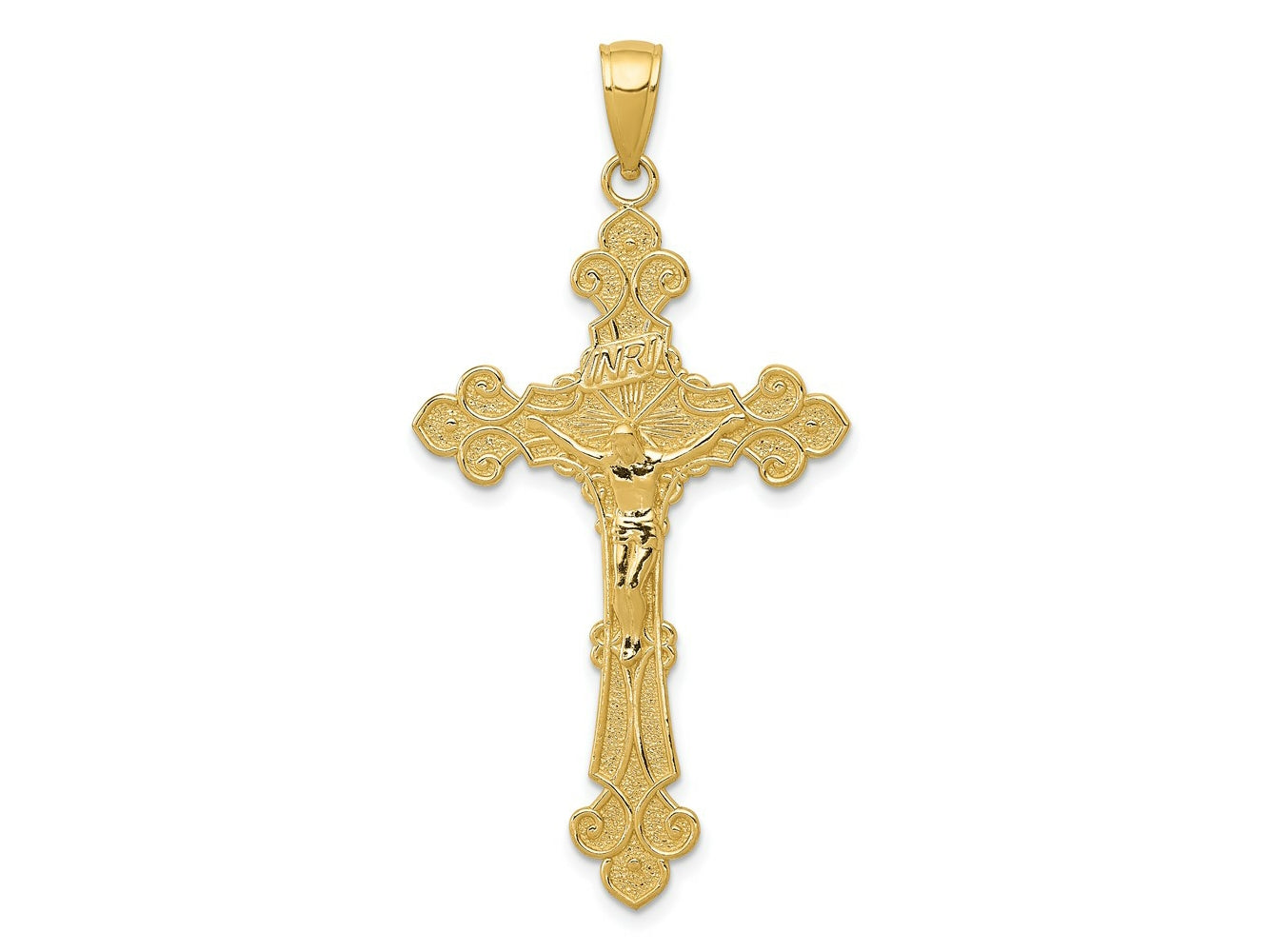 FJC Finejewelers 10 kt Yellow Gold Polished Textured INRI Crucifix Fleur de Lis Charm 45 x 23 mm
