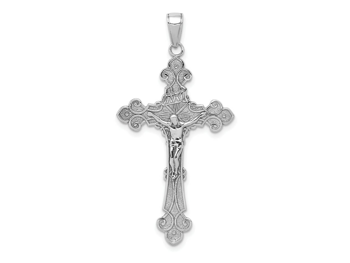 FJC Finejewelers 10 kt White Gold Themed Polished Textured INRI Crucifix Fleur de Lis Charm 43 mm x 23 mm