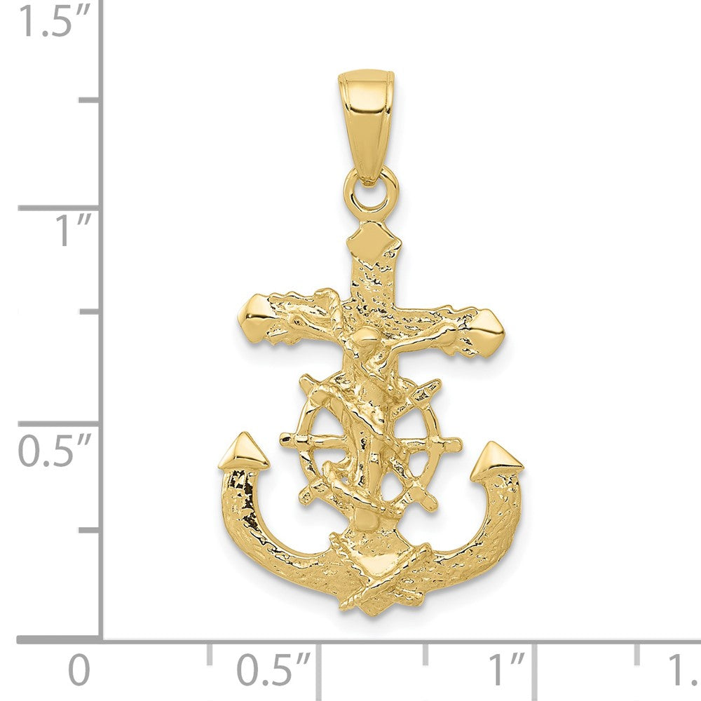 FJC Finejewelers 10 kt Yellow Gold Polished and Textured 2-D Mariners Crucifix Rope/Wheel Charm 32 x 17 mm