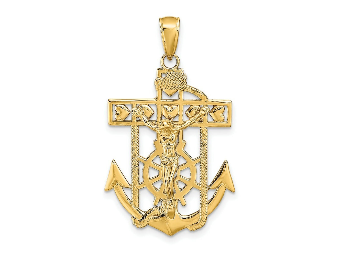 FJC Finejewelers 10 kt Yellow Gold Polished Textured Mariners Crucifix Charm 35 x 21 mm