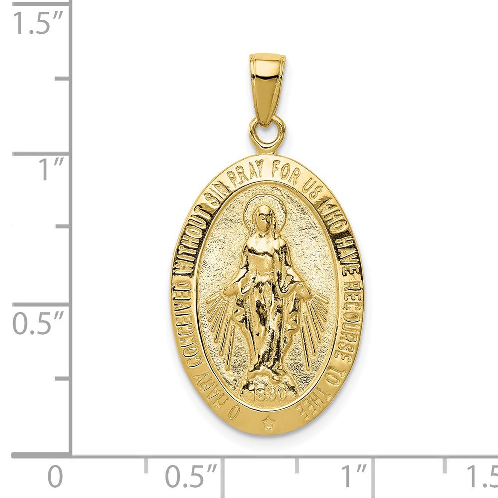 FJC Finejewelers 10 kt Yellow Gold Satin and Polished Finish Miraculous Medal Charm 32.19 mm x 15.94 mm