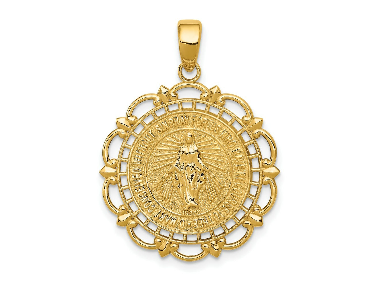 FJC Finejewelers 10 kt Yellow Gold Polished Miraculous Medal With Scallop Frame Charm 30 x 22 mm