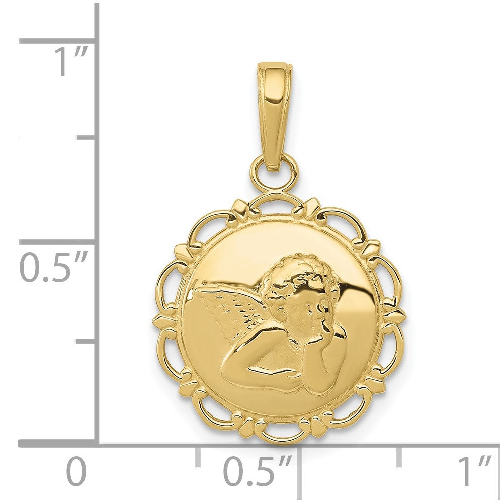 FJC Finejewelers 10 kt Yellow Gold Themed Polished Angel/Cherub on Round Scallop Frame Charm 24 mm x 15.74 mm
