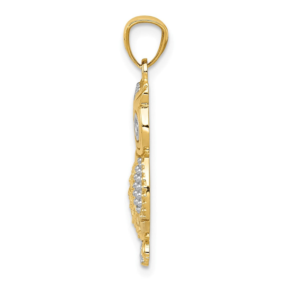 FJC Finejewelers 10 kt Yellow Gold and Rhodium Polished and Textured Owl Charm 26 x 12 mm